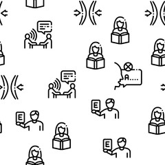 Poster - Speech Therapist Help Seamless Pattern Vector Thin Line. Illustrations