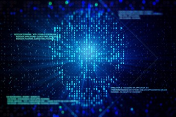 Poster - Digital Skull Hacking Concept on Blue Background. 3D Rendering