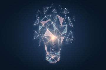 Poster - Glowing light bulb symbol on blue background, idea concept. 3D Rendering