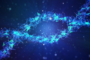 Aufkleber - Glowing DNA symbol on dark blue background. 3D Rendering