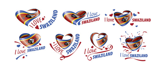 Wall Mural - National flag of the Swaziland in the shape of a heart and the inscription I love Swaziland. Vector illustration