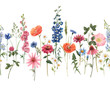 © zenina - Beautiful floral summer seamless pattern with watercolor hand drawn field wild flowers. Stock illustration.