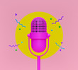cute pink Retro microphone with abstract shapes. creative minimal design. 3d rendering