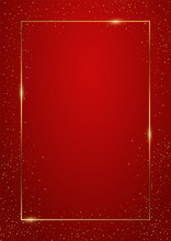 Blank Red Banner With Gold Glowing Frame, Sparkles