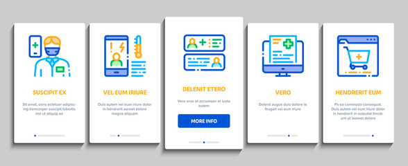 Poster - Online Doctor Advice Onboarding Mobile App Page Screen Vector. Internet Doctor Consultation, Healthy Help Web Site, World Medicine, Hand Hold Pills Linear Pictograms. Color Contour Illustrations