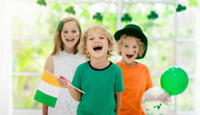 Kids Celebrate St Patrick Day. Irish Holiday.