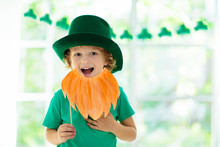 Kids Celebrate St Patrick Day. Irish Holiday.