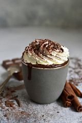 Wall Mural - Homemade delicious spicy hot chocolate with whipped cream.