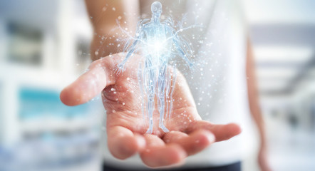 Poster - Man using digital x-ray human body holographic scan projection 3D rendering