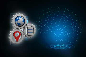 Poster - 3d  rendering travel and navigation planning, database with globe, gear concept