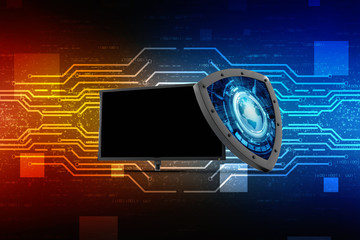 Poster - laptop with shield. Isolated 3d rendering image