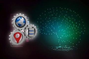 Poster - 3d  rendering travel and navigation planning, database with globe, gear concept