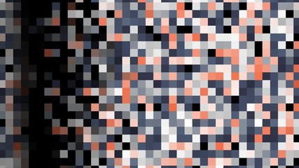 Poster - Colorful pixelated flowing background, seamless loop. Animation. Abstract rows of blinking flat squares moving on black background.