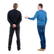 © ghoststone - Back view of two man in sweater.