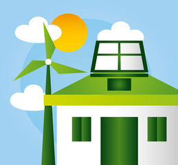 Poster - eco friendly poster with house and windmill energy