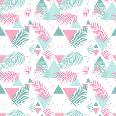 Wall Mural - Hand drawn exotic leaves seamless pattern, summer background, great for textiles, banners, wallpapers, wrapping - vector design