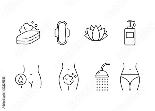 Fotografía Intimate hygiene vector icons set line style