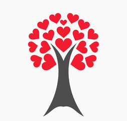 Wall Mural - love tree with red hearts leaves.