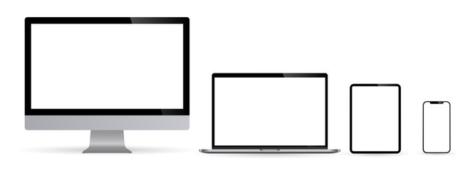 Poster - Realistic set of computer monitors desktop laptop tablet and phone v3. Illustration vector illustrator Ai EPS