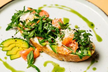 Delicious Bruschetta. Traditional italian cuisine appetizer. Food and menu concept.