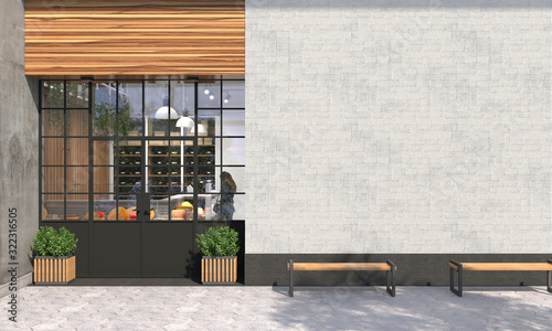 Fotografía The facade of a store or cafe with an entrance group and blank wall in front view