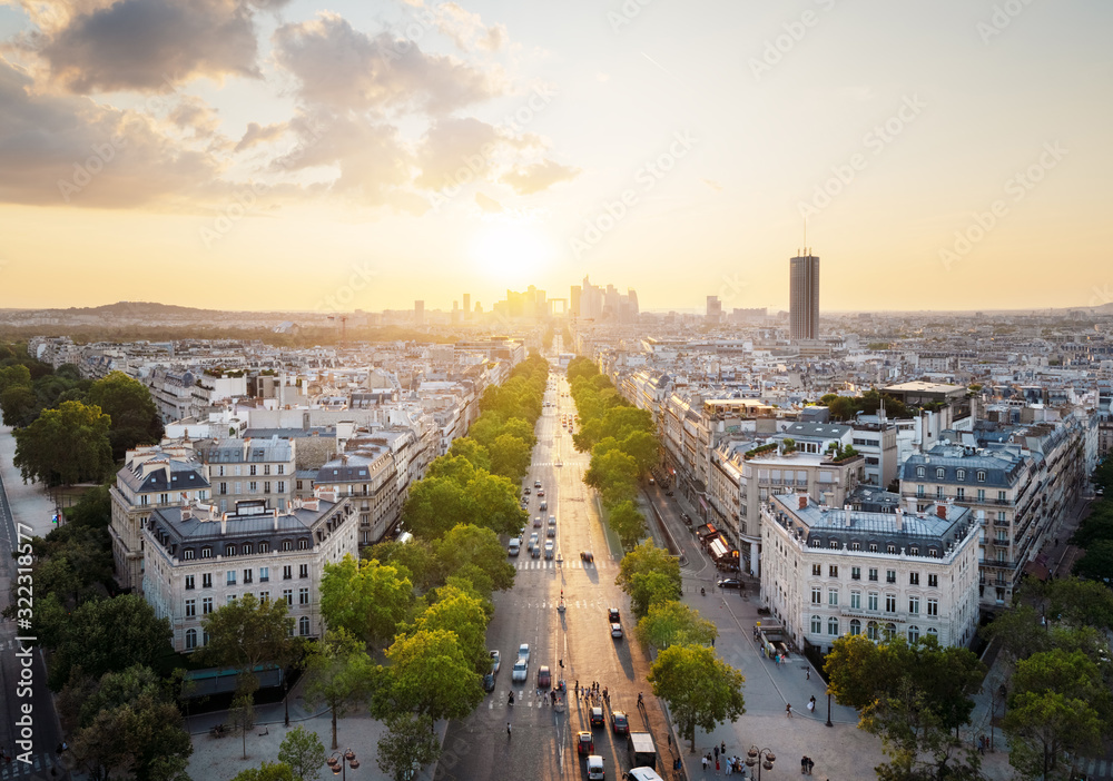 Paris view from Arc de Trimphe, France - obrazy, fototapety, plakaty 