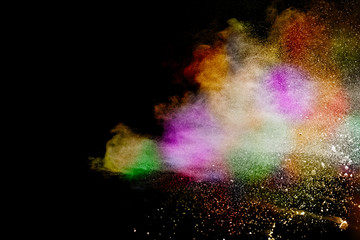 Wall Mural - abstract powder splatted background. colorful powder explosion on black background. colored cloud. c