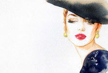 Beautiful Woman. Fashion Illustration. Watercolor Painting