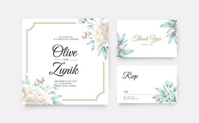 Poster - Wedding invitation card set template with floral watercolor