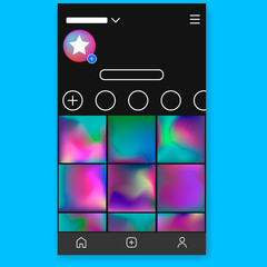 Poster - Social media profile template followers, highlights and post. Dark Mode Phone Screens. Vector mock up in a dark theme.