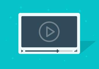 Poster - video player flat cartoon vector icon illustration, media broadcasting modern design clipart