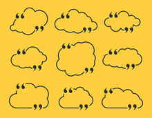 Quote Box Frame Set As Clouds Isolated On Yellow Background. Template For Posting Quotes Or Motivational Messages. Quotation, Comment Or Thought Bubbles.
