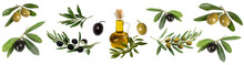 Collage Of Olives, Olive Branches, Olive Oil Bottles