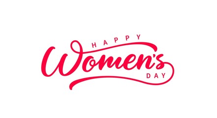 Wall Mural - Womens Day hand drawn lettering. Elegant isolated calligraphy inscription. Happy Women's Day, red lettering. Ready vector clipart text isolated on white.