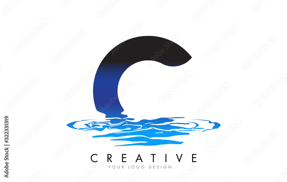 C Letter Logo Design with Water Effect and Deep Blue Gradient. Stock ...