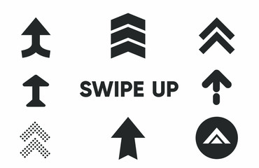 Poster - Black arrows, buttons and web icons for advertising and marketing in social media application. Swipe up, set of buttons for social media.