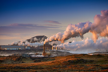 alternative green energy. geothermal power station pipeline and steam. plant located at reykjanes pe