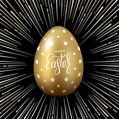 Canvas Print - Happy easter golden egg black Vector illustration