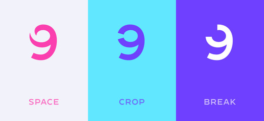Poster - Set of number 9 minimal logo icon design template elements