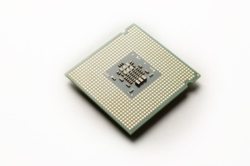 Computer processor close up on white background