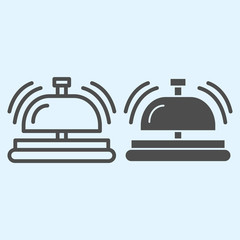 Poster - Reception line and solid icon. Hotel inventory, bell ringing attention sound. Horeca vector design concept, outline style pictogram on white background, use for web and app. Eps 10.