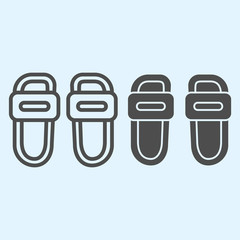 Poster - Slippers line and solid icon. Hotel simple shoes for bath time. Horeca vector design concept, outline style pictogram on white background, use for web and app. Eps 10.