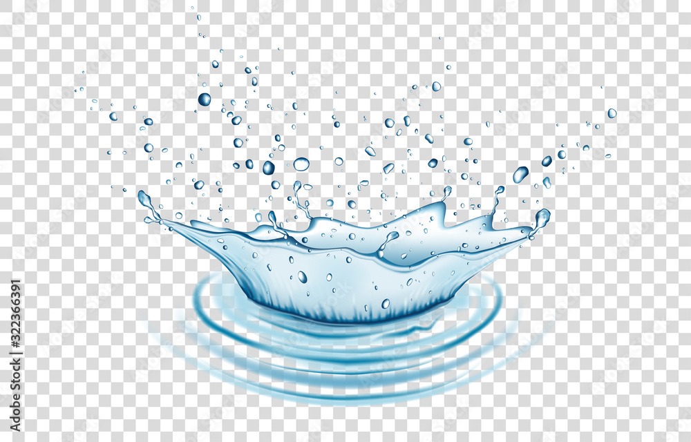Blue water splash and drops isolated on transparent  background. - obrazy, fototapety, plakaty 