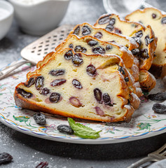 Wall Mural - Homemade cottage cheese casserole with raisins.