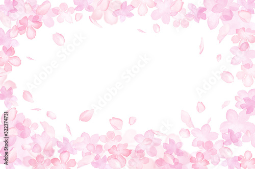 桜のシルエットと散る花びらの囲みフレーム 水彩イラスト Stock Illustration Adobe Stock