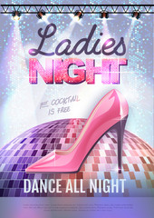 Wall Mural - disco ball background. disco party poster ladies night. womens day party