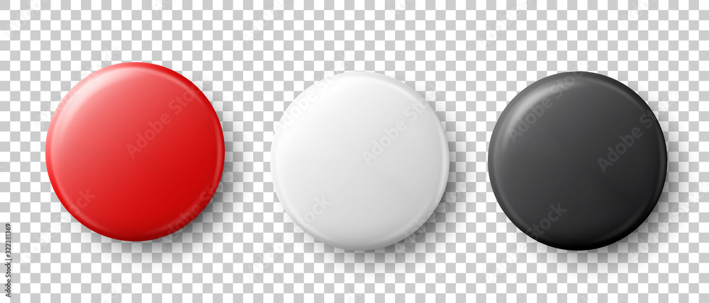 Vector 3d Realistic Red, White, Black Metal, Plastic Blank Button Badge ...