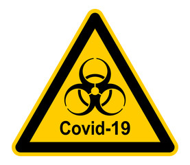 wso459 WarnSchildOrange - Warnzeichen - english text - Covid-19. - Corona Virus disease 2019 - biohazard / biological hazard warning sign / symbol - infection risk / virus infection - xxl e9044