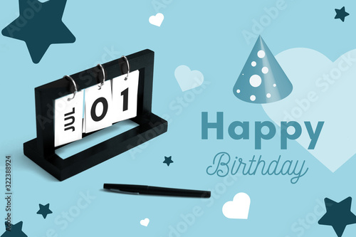July 1st Calendar For Anniversary Day 1 Of Month Birthday Card Message For Print Stock Illustration Adobe Stock