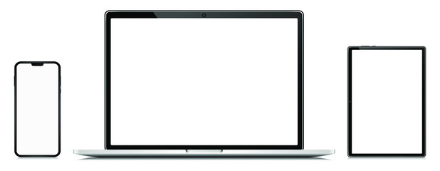 Aufkleber - Laptop, tablet and mobile phone with blank screen vector mockup easy to edit and put your image or text
